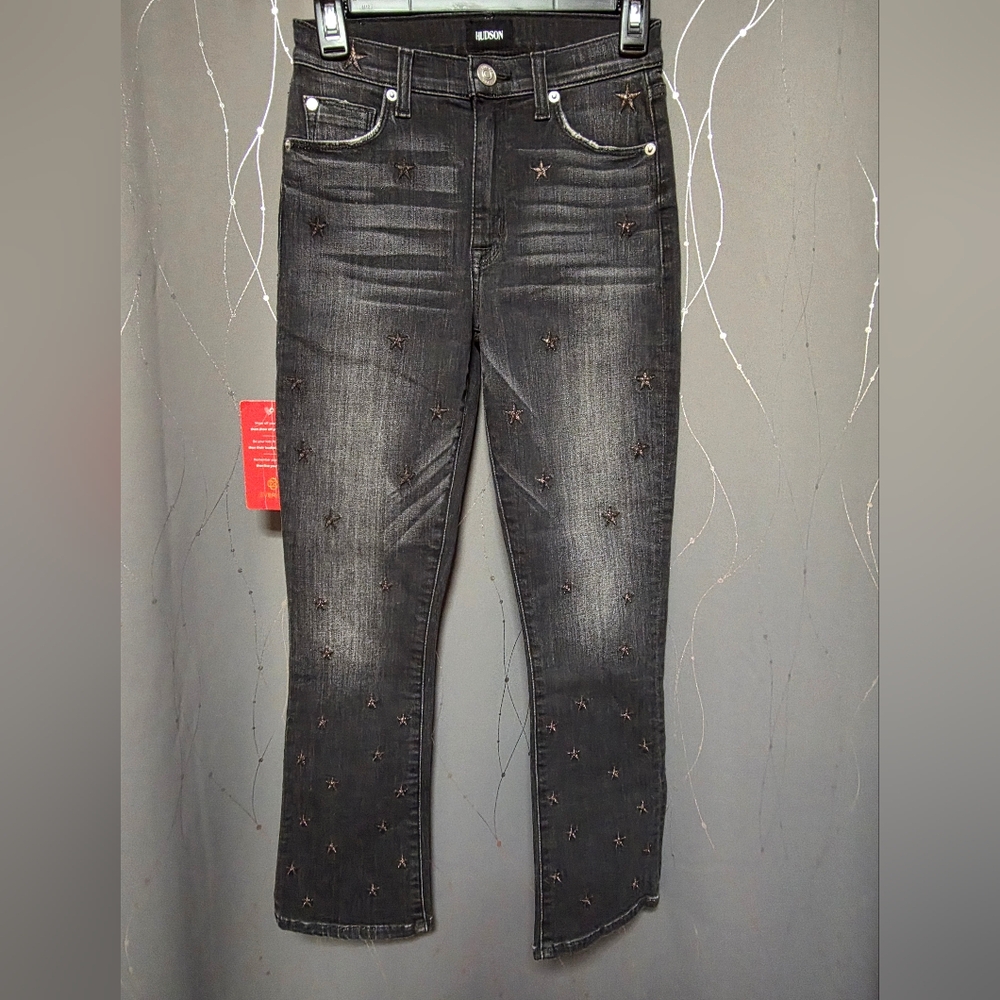Hudson Jeans Black Star-Embellished Cropped Jeans